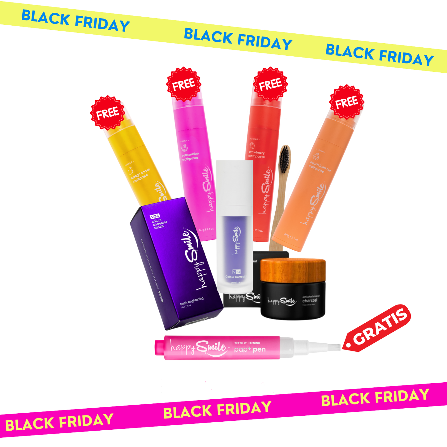 BLACK FRIDAY PACKAGE - V34 Serum + Активен Јаглен + 4 Пасти за Заби + 1 Гратис PAP+ Пенкало за избелување на заби.